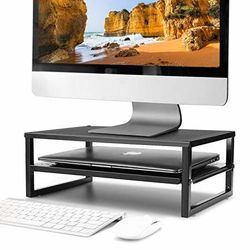 CAXXA 2-Tier Metal Laptop PC Monitor Stand Riser MAX 50 LBS Loading for Monitor, Printer,Black