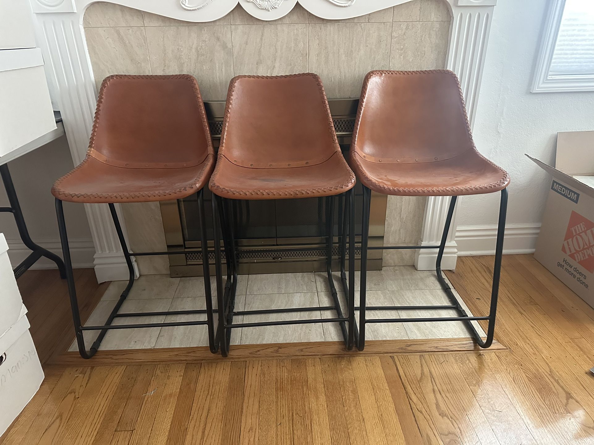 CB2 Roadhouse Leather Counter Bar Stools