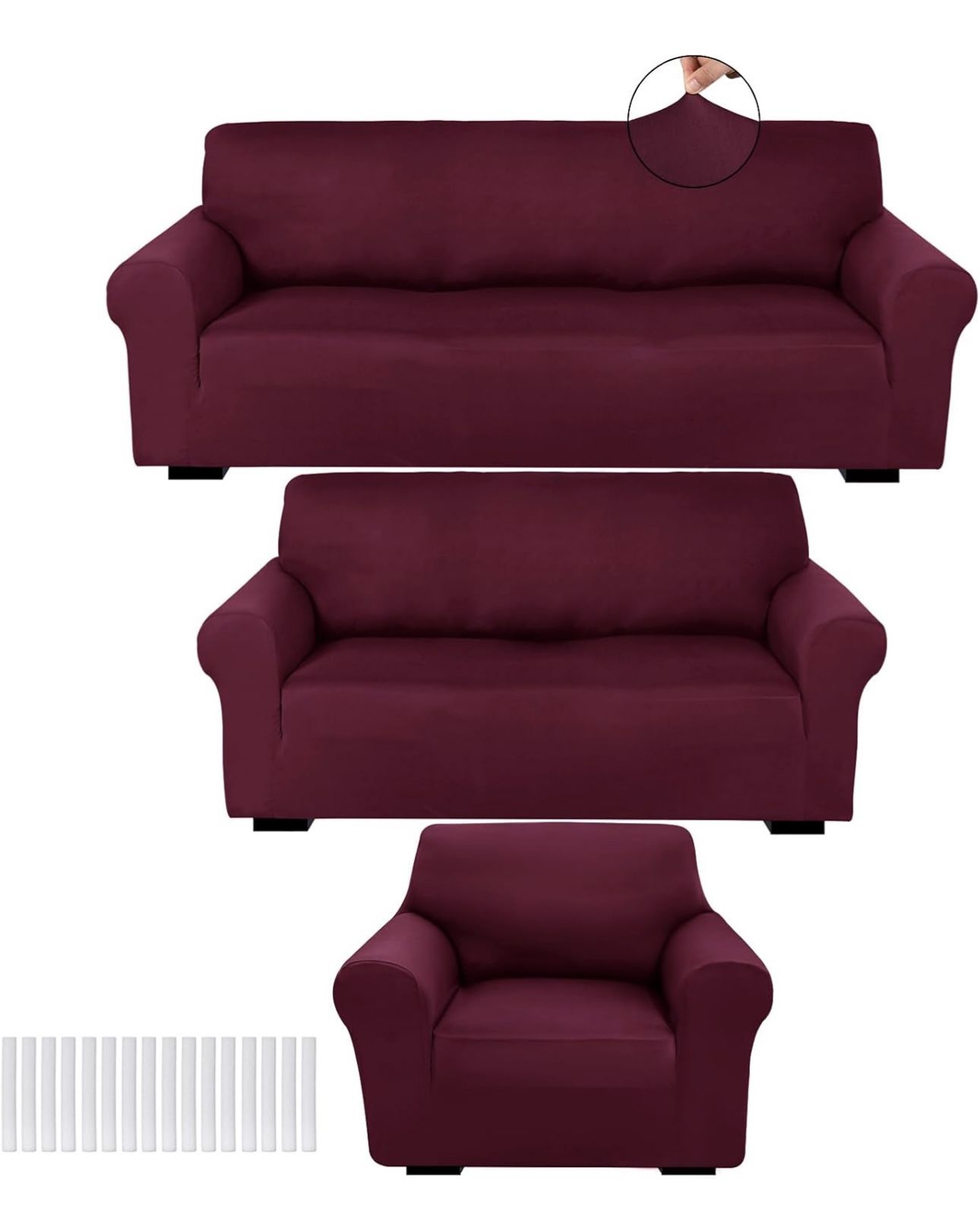Peryiter 3 Pcs Slipcover Set for Couch Furniture Covers for Sofa Loveseat Couch Arm Chair, Form
