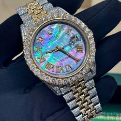 Rolex Datejust 41 41mm Iced Out Bussdown Diamond Mop Roman Dial Blue 18k yellow gold stainless 126333 box VVS