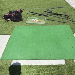 Free golf net, mat, ball holder