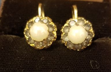 Antique Pearl & Rhinestone Earrings 