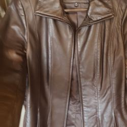 Brown Leather Jacket Med Jones New York 