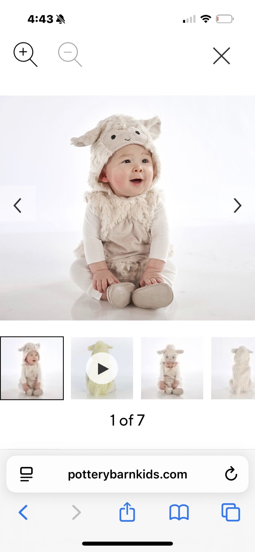 Pottery Barn kids Baby Lamb Halloween Costume