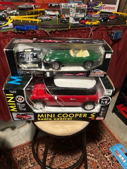 2 remote, control, cars, mini Cooper plus Jaguar XKE