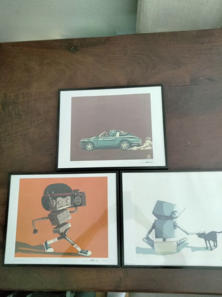 MATT SPANGLER SIGNED ROBOT PRINTS FRAMED 11 1/2 X141/2
