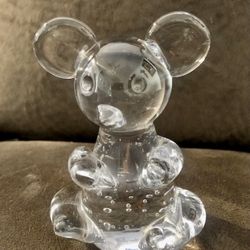 Clear Art Glass With Controlled Bubbles Teddy Bear Paper Weight 4 1/2” It Glows