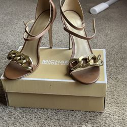 Michael Kors Gold Chain Heels – Brown – Gently Used w/ Box