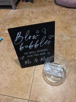 Wedding bubbles and sign