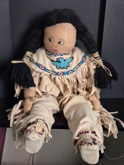 Vintage Handmade Native American Doll Beaded Indian Around 21" Tall