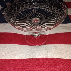 Vintage New scalloped glass fruit bowl, attached pedestal