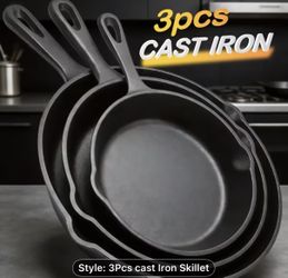 New 3-Piece Heavy-Duty Cast Iron Cookware Set – Pre-Seasoned & Ready to Use
