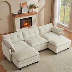 Modular Sectional Sofa, 111.5" U-Shaped Corduroy Comfy Sectional Couches