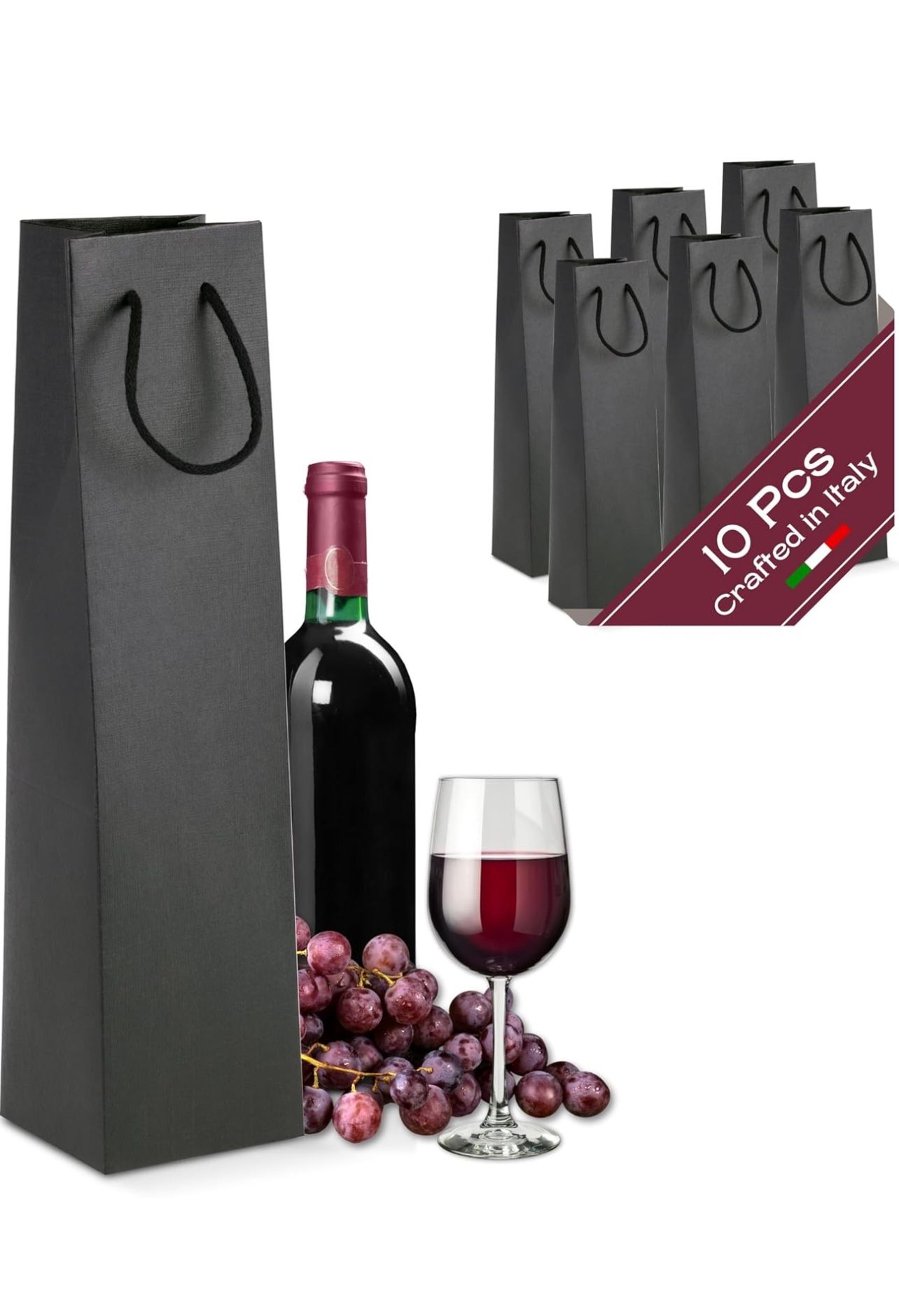 Brandnew 10 Gift Bags with Handles (3.74 x 3.74 x 14.96 inch) - Black Gift Bags Ideal for Anniversary and Wine Gift Bags | Black Silk