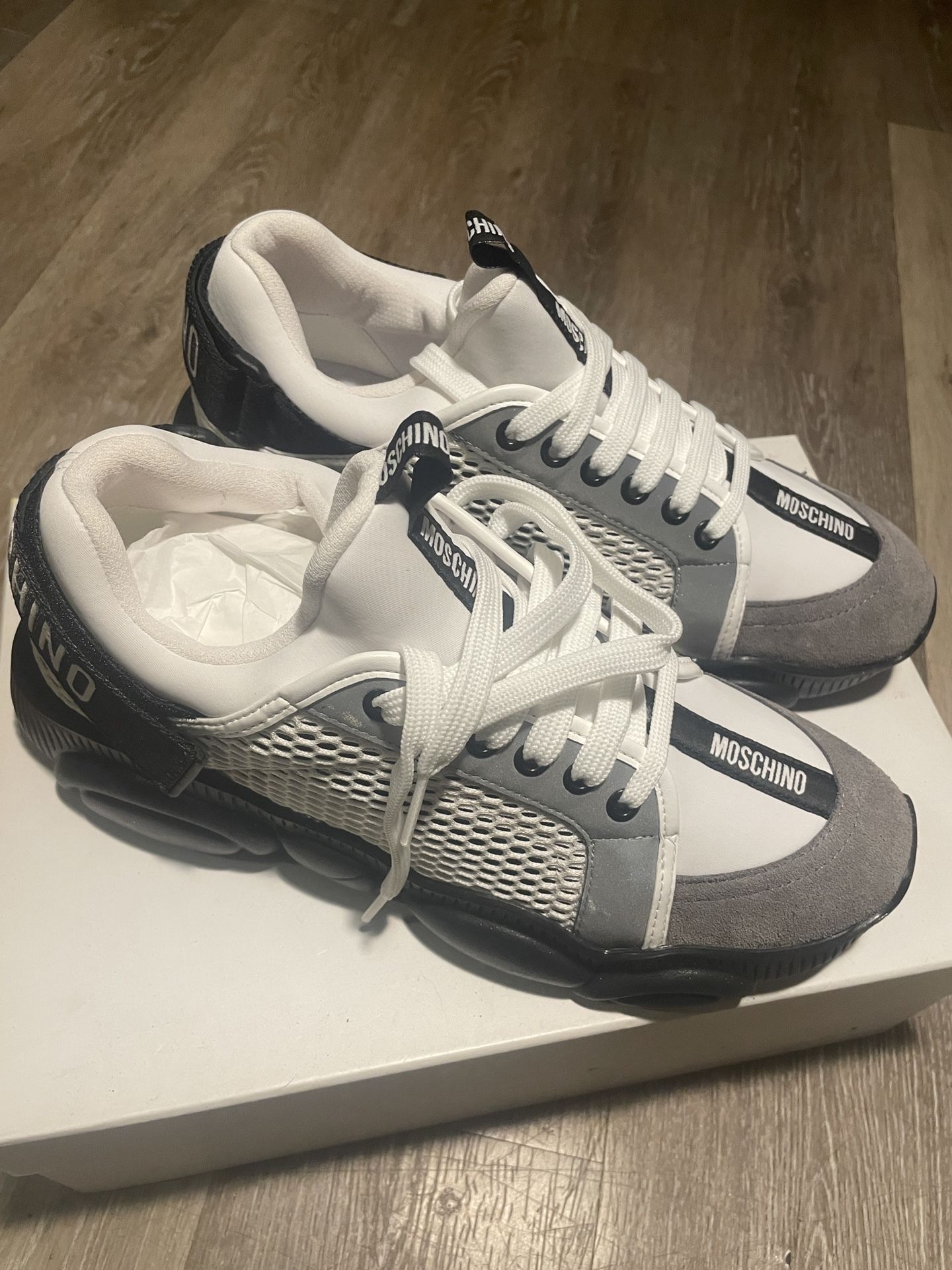 Moschino Teddy-Bear-motif Mesh Sneakers - Grey