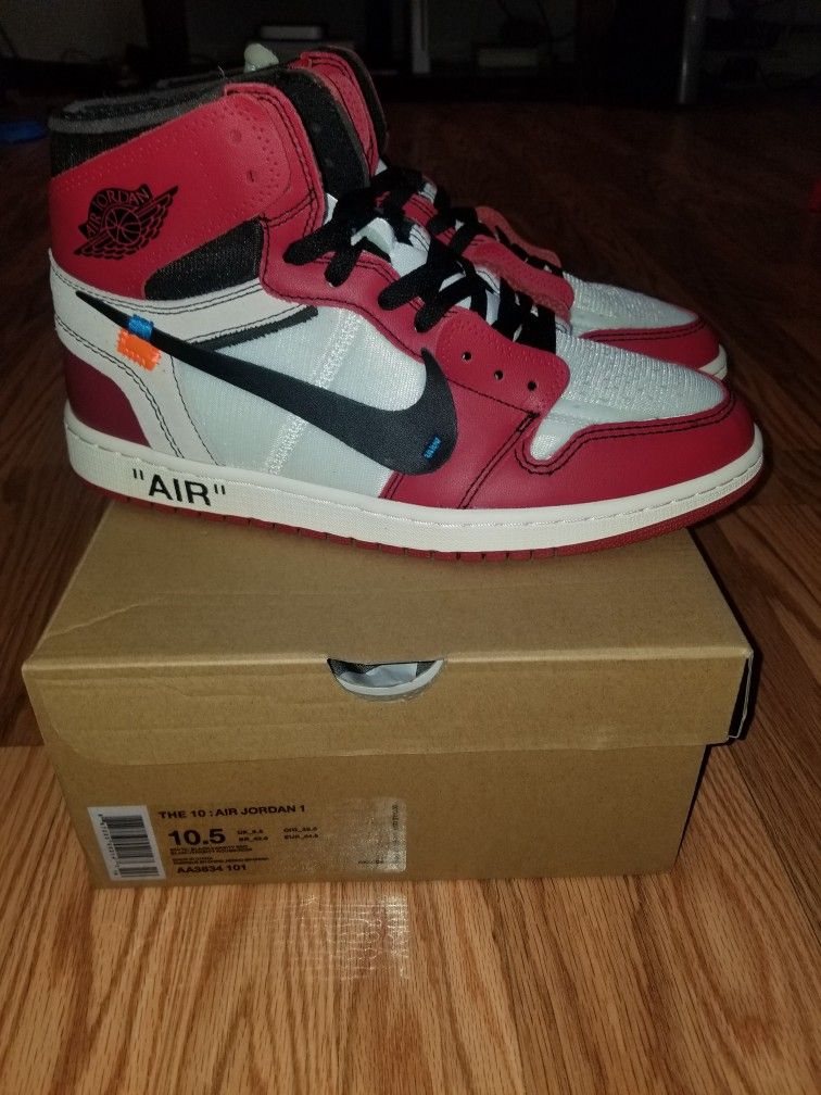The 10 Air Jordan 1-size 10.5- White/ Black Varsity red AA3934 101