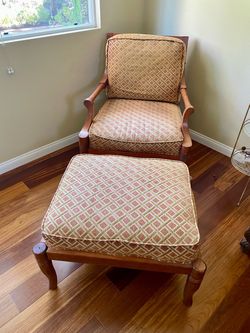 Armchair and Ottoman Set with Wood Frame