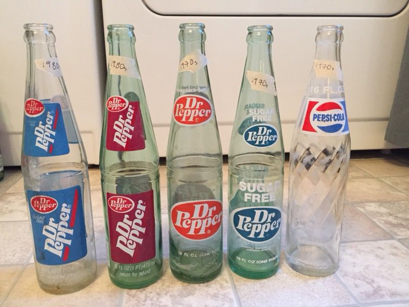 1970s-1980s Dr.Pepper and Pepsi bottles
