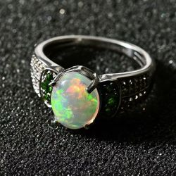 Beautiful Ethiopian Welo Opal & diopside Ring - Sz 7 - new!