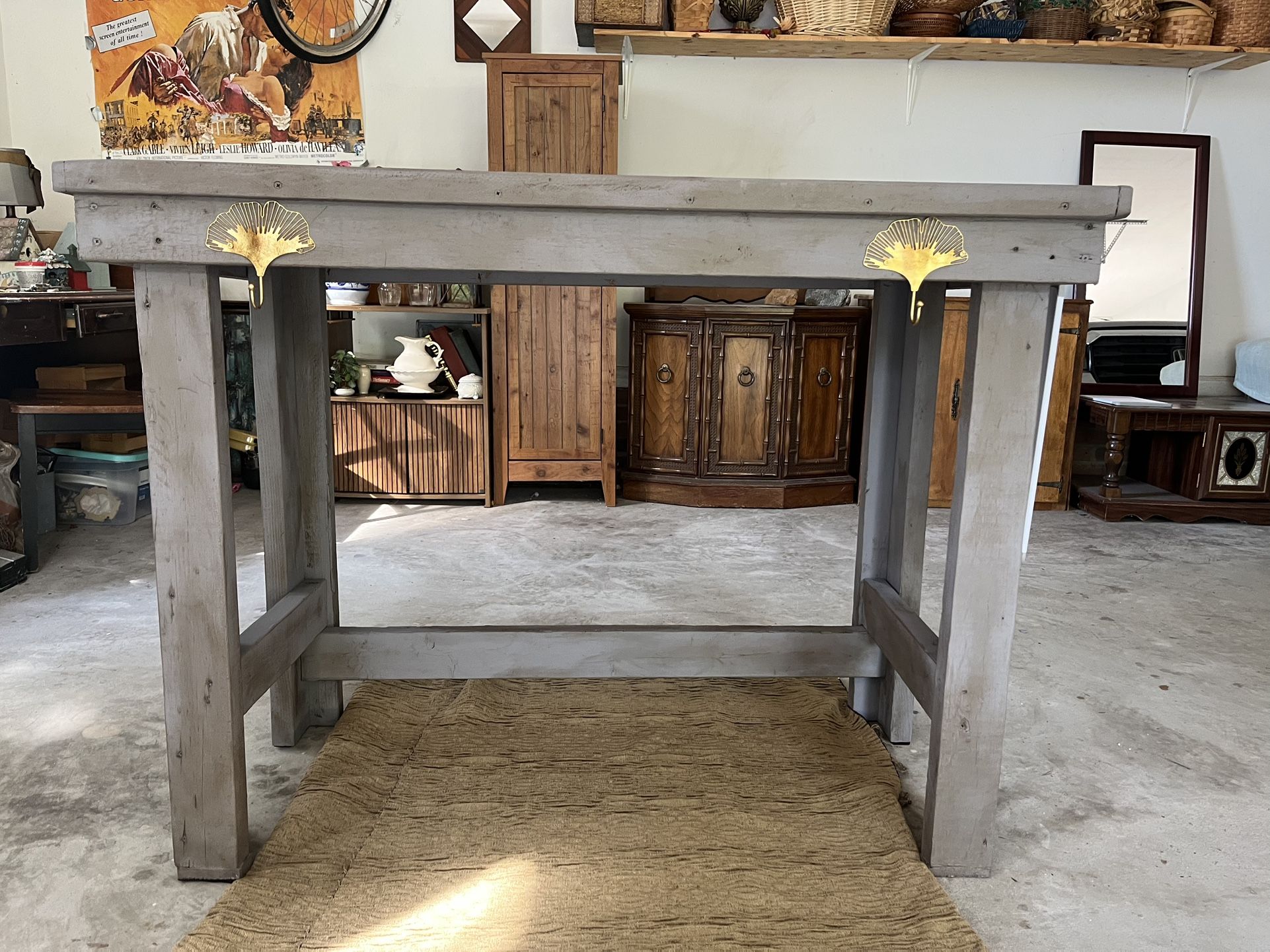 Rustic Kitchen Island For Outdoor Or Cottage Space. Perfect For Food Prep Or Serving. Enough Room For 2 Barstools.