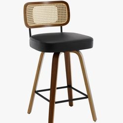BRAND NEW – Swivel Counter Height Bar Stool (Black) 26” Seat Height • Faux Leather & Rattan Back