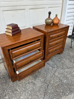 Set Of solid Cherry three Drawer Nightstands 