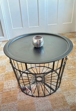 Black Round Coffee Table with Storage - 23" Diameter