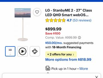 LG StanbyME 27" Portable Smart Touch Screen TV, which features a wireless design with a built-in battery and a rolling stand for mobility