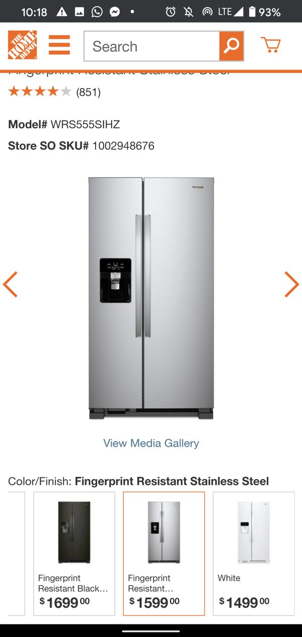 Whirlpool 25 cu. ft. Side by Side Refrigerator in Fingerprint Resistant