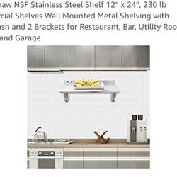 Profeeshaw NSF Stainless Steel Shelf 12" x 24", 230 lb Commercial Shelves Wall Mounted Metal Shelving