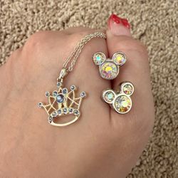 Disney necklace and earrings 