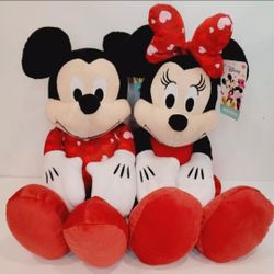 Disney Mickey Mouse & Minnie Mouse 19" Pair Valentines Day Plush - New with Tags