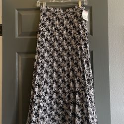Long Black And White Floral Skirt 