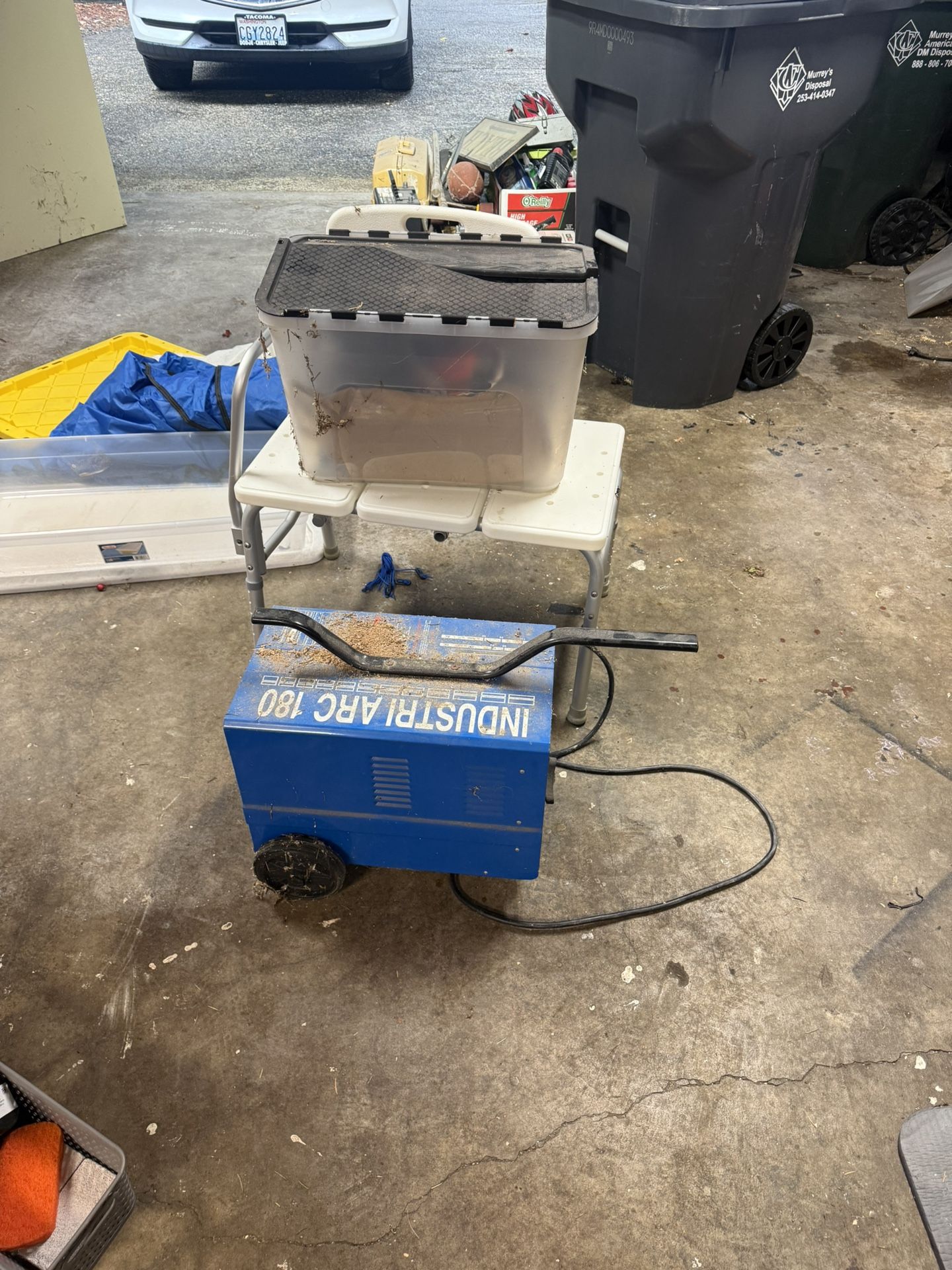 Small Arc Welder From Harbor Freight, Along With Basic Mask Gloves And Other Tools