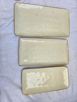 Famiware 3 Piece Platter Set Rectangular ,vanilla White 