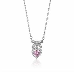Bow Pink Heart Pendant Necklace