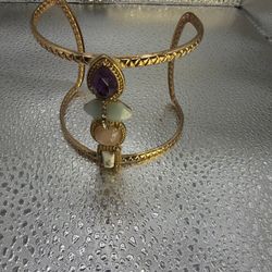 Forever 21 Goldtone Amethyst, Rose Quartz , White Quartz Cuff Bracelet