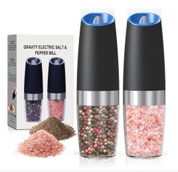  Salt And Pepper Grinder Set with LED Light, Automatic Electric Gravity Salt And Pepper Shakers Set, Each 6 AAA Batteries Needed, Adjustable Roughness