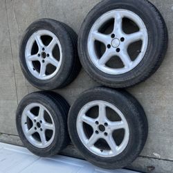 4 — 195/60r15 4x100 4x3.94 5 Spoke Civic Fit Xa Xb Is Yaris Miata Sentra  Wheels Rims Good Treads Tires!