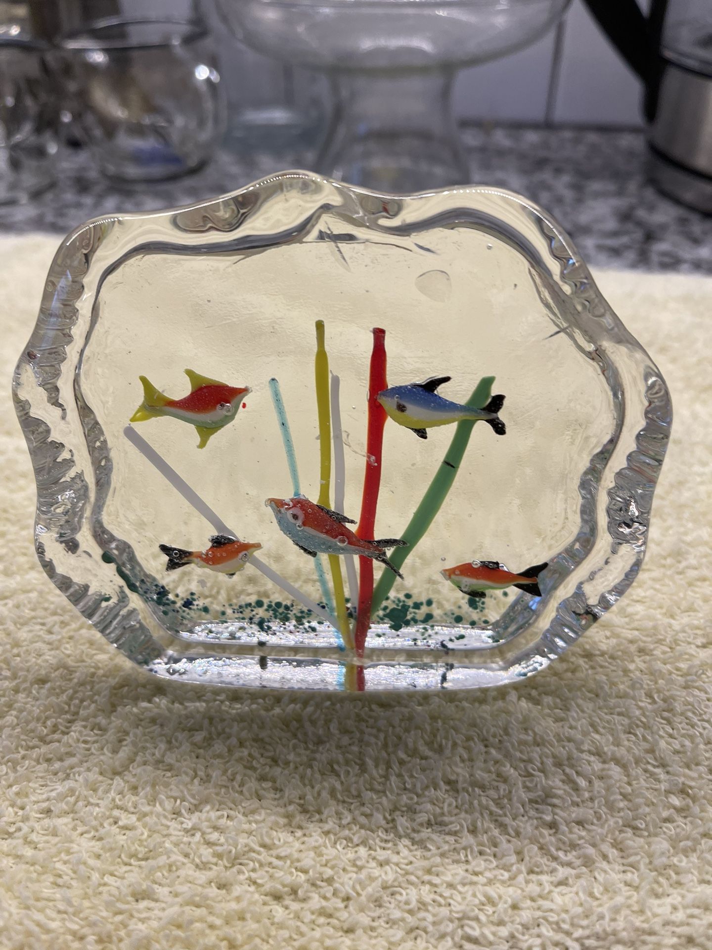 Vintage Murano Style Art Glass Fish Aquarium Paperweight Five Fish Sculpture