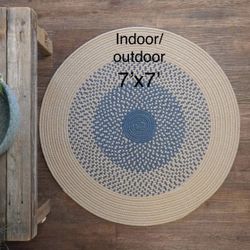 Boho Braided Azul Blue Indoor/Outdoor Area Rug, New