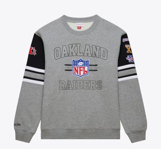 Men's Heather Gray Oakland Raiders Vintage Logo Allover 4.0 Fleece Pullover Sweatshirt