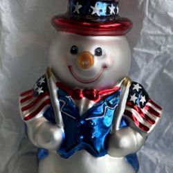 I Love USA Glass Snowman Ornament 