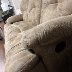 Tan Power Reclining Sofa Couch