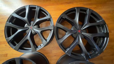 4 2026 Tesla Model Y Performance 21" OEM Wheel Set Arachnid 2.0 Staggered
