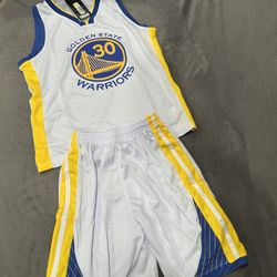Set of 2 Kids Steph Curry #30 Jersey and Shorts Blue Size 22 and White 26