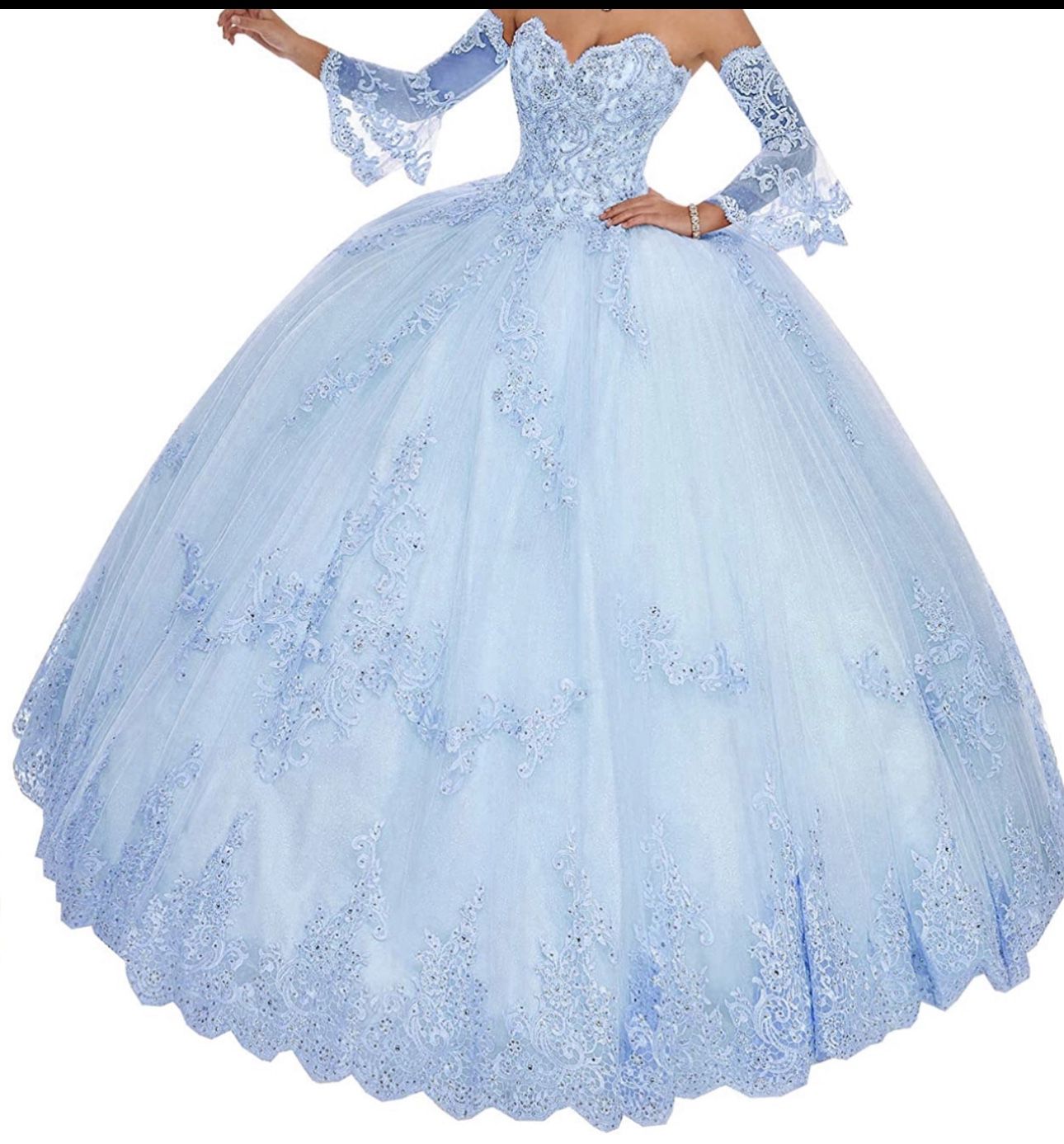 Strapless Blue Quince/Wedding Dress With Arm Sleeves 