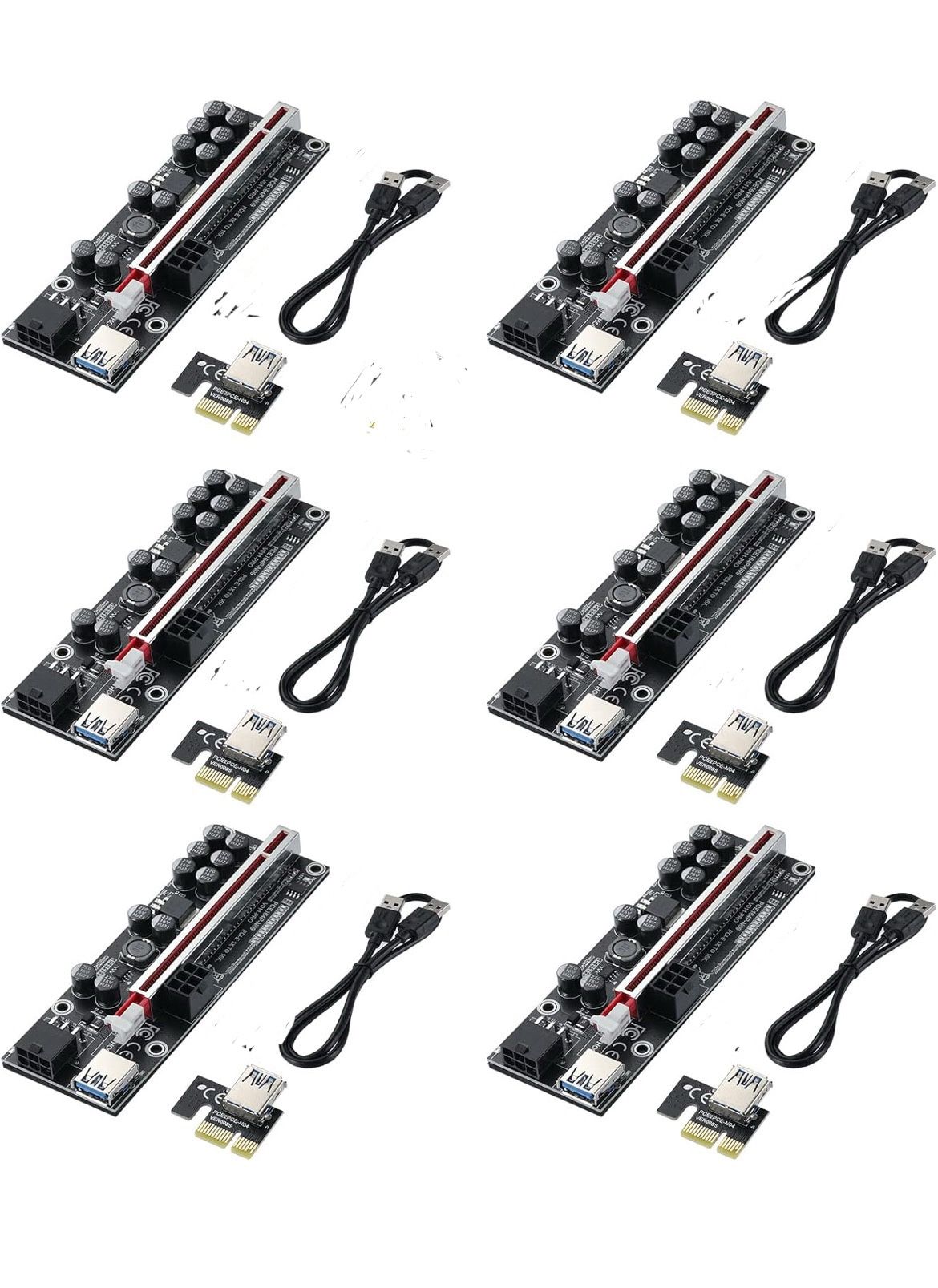 6-Packs PCIE 1x To 16x Riser Card With 0.6 M Usb 3.0 Extension Cable 6pin SATA Bitcoin Ethereum Mining rig ETH