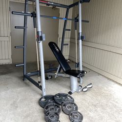 Smith Machine Weight Bench And Weights 