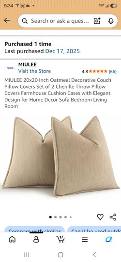 Two NEW 20X20 pillows cases in Oatmeal color